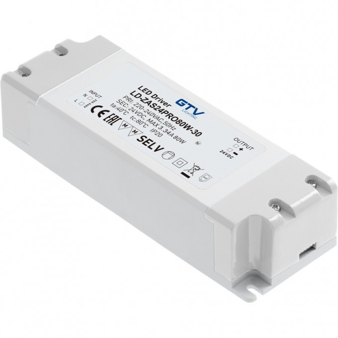 Блок питания для светодиодов GTV LED, 80W LD-ZAS24PRO80W-30 Блок питания для светодиодов GTV LED, 80W LD-ZAS24PRO80W-30