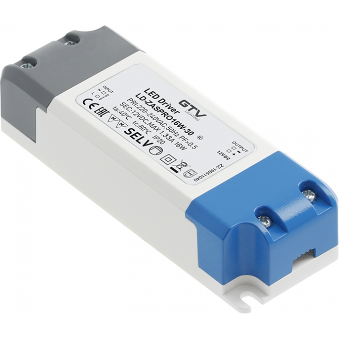 Блок питания GTV 16W для светодиодов LD-ZASPRO16W-30 Блок питания GTV 16W для светодиодов LD-ZASPRO16W-30