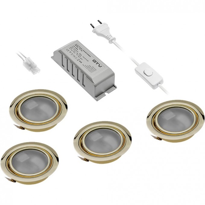 Комплект из 4-х галогенных светильников WP-4 цвет золото GTV OM-ZH4200-60 Комплект из 4-х галогенных светильников WP-4 цвет золото GTV OM-ZH4200-60